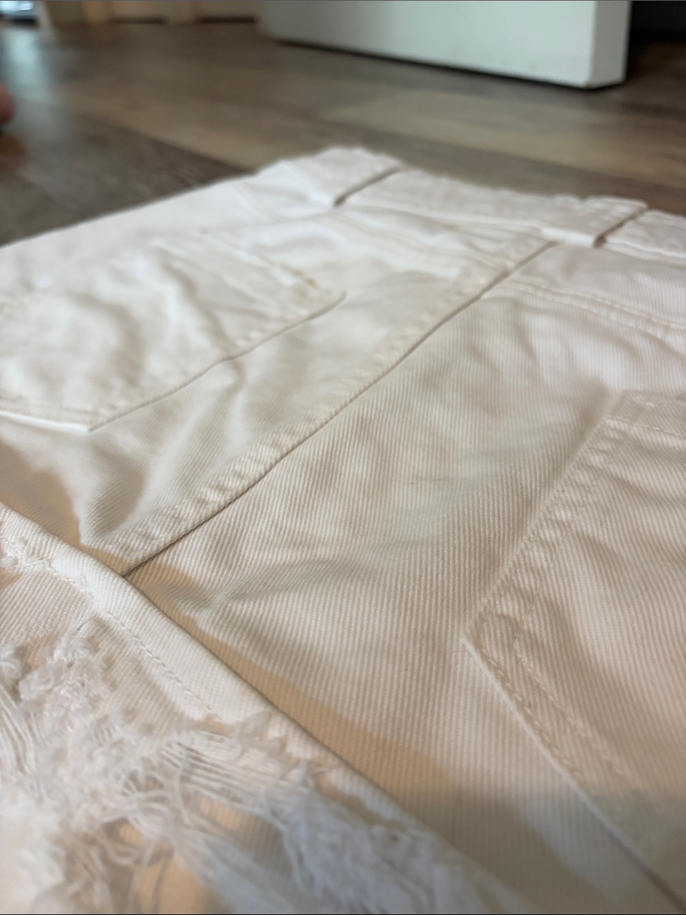 ZARA | Pearl Accent White Denim Skirt with Distressed Hem - Picture 10 of 16